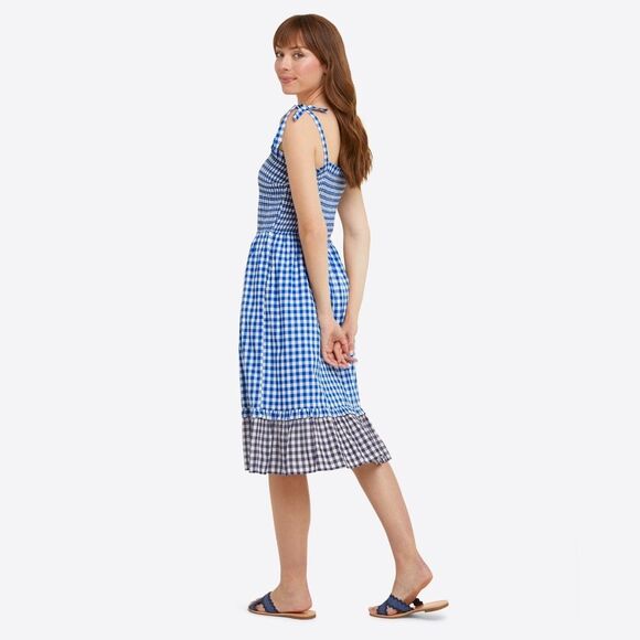 DRAPER JAMES Taylor Smocked Dress in Blue Gingham Size S - Picture 3 of 8